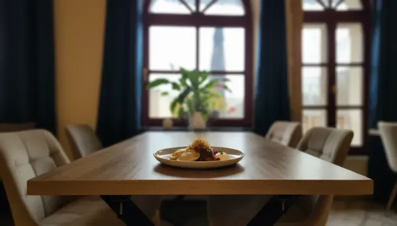 Restauracja Szafirowy Zakątek Lubin – danie na stole w eleganckiej sali